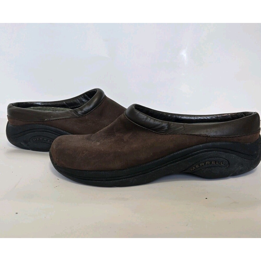 Merrell Shoes Womens 7 Jungle Primo Dark Brown Leather Suede Moc Slide Mules